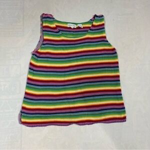 VTG Jeanne Pierre Retro Rainbow Striped Cotton Knit Tank Top Sweater Vest Medium